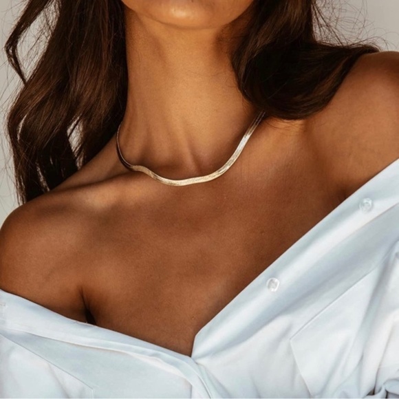 GOLD 14k Gold Plated Herringbone Necklace - Picture 1 of 1